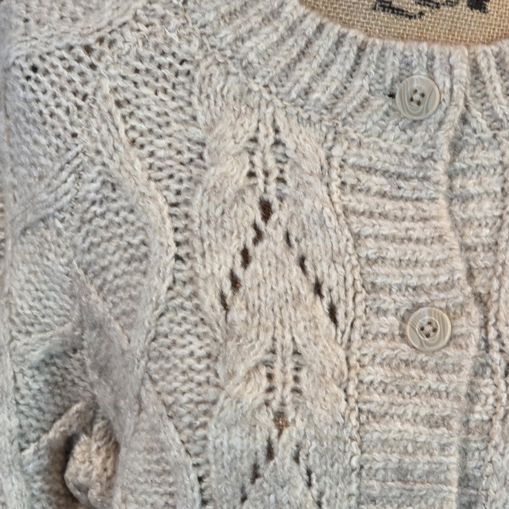 Lucky Brand Chunky Cable Knit‎ Cozy Cardigan Sweater Cream Beige Size Medium New - Picture 5 of 7